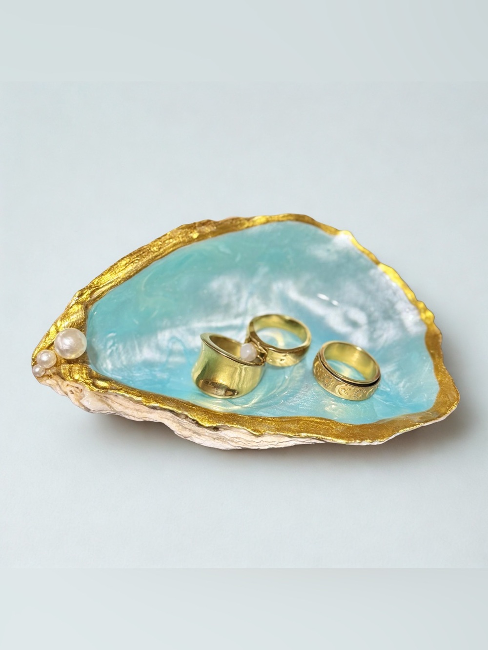 Handmade oyster shell ring jewelry holder trinket dish